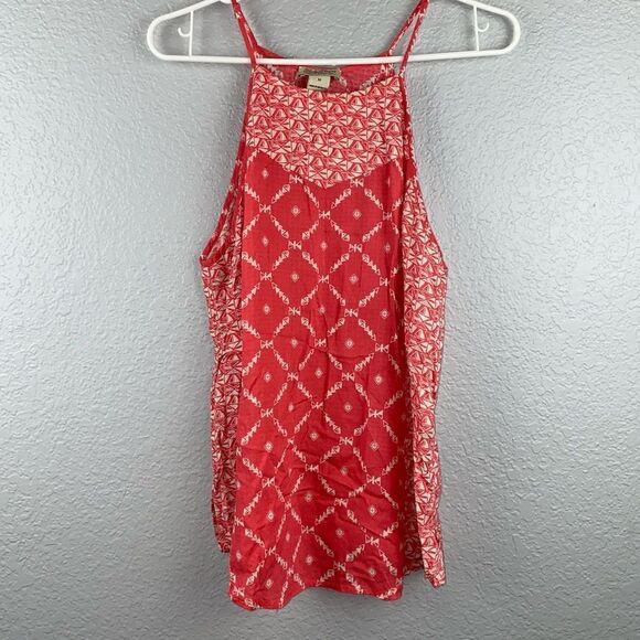 Lucky Brand Womens Geometric Print Halter Neck Sleeveless Tank Top Orange Medium - Picture 1 of 9